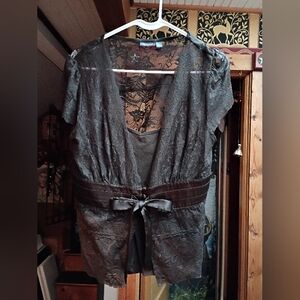 Apt. 9 Brown Lace Blouse with Bow Detail